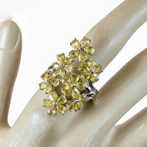 Cluster Ring, Vintage, Sterling Silver, Chuck Clemency: Citrine Flowers